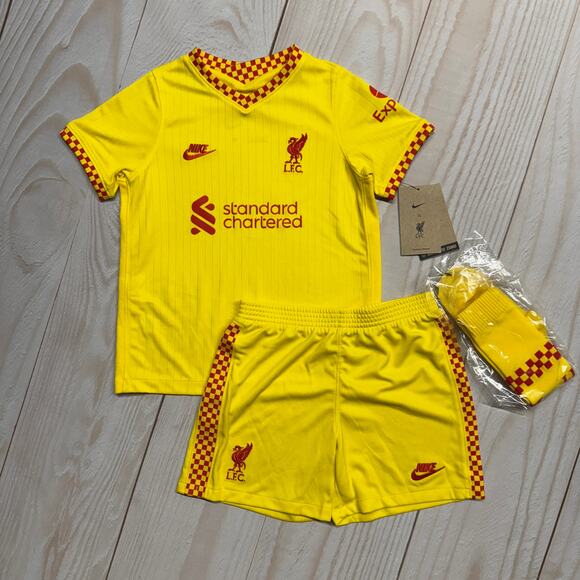 Nike Other - NWT Liverpool Nike 21/22 Away Entire Kit Jersey Shorts Socks Soccer Kids Size M